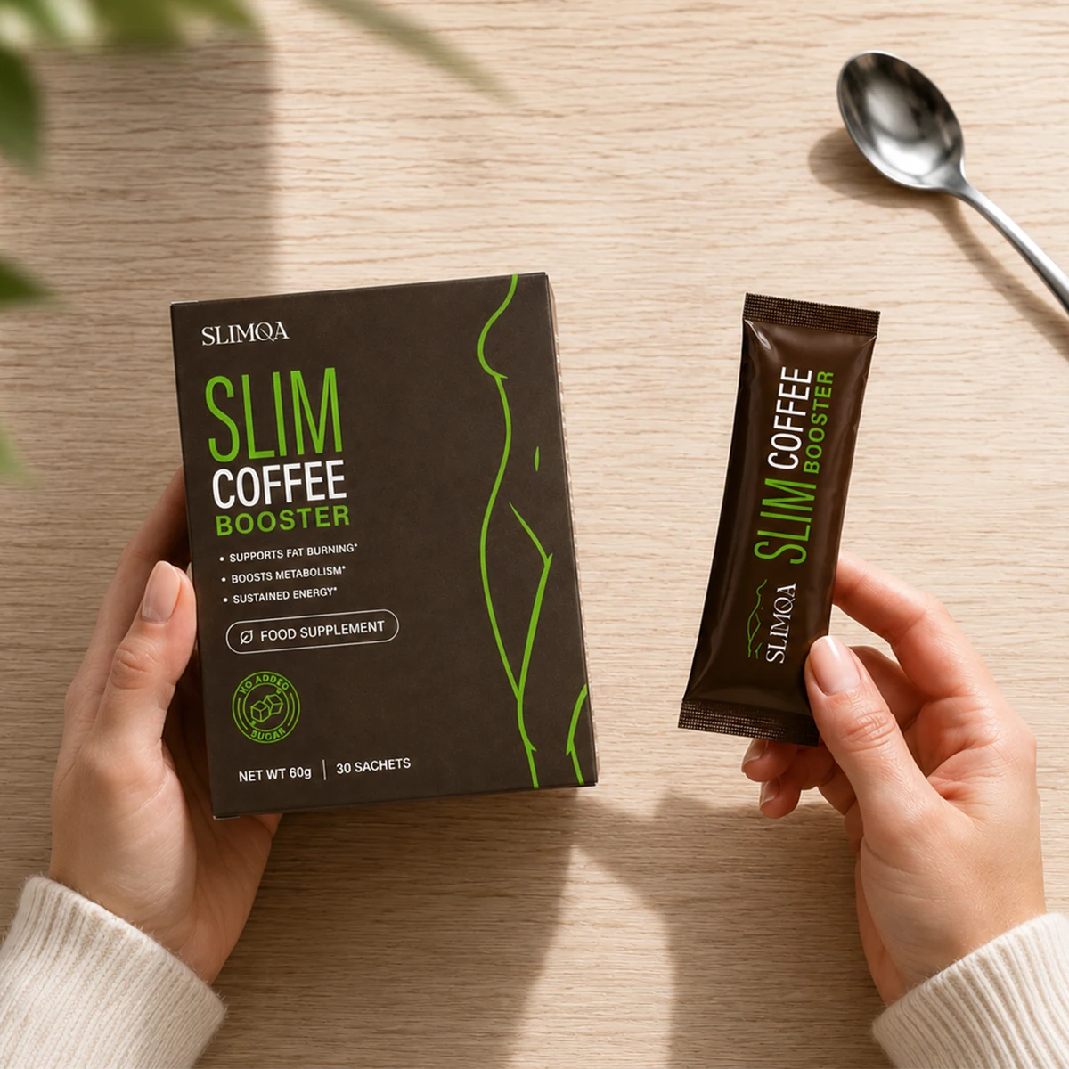 Boîte et sachet Slimqa Coffee Booster